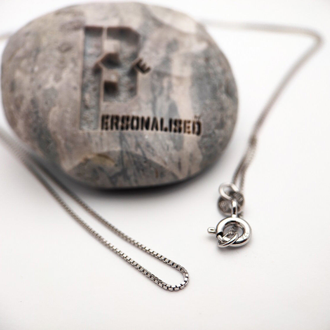 Silver box chain necklace with secure clasp for 9ct gold or sterling silver pendant