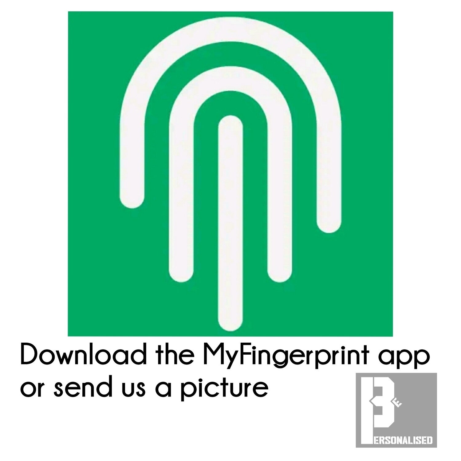 Green square logo with white fingerprint on gold handprint footprint pendant