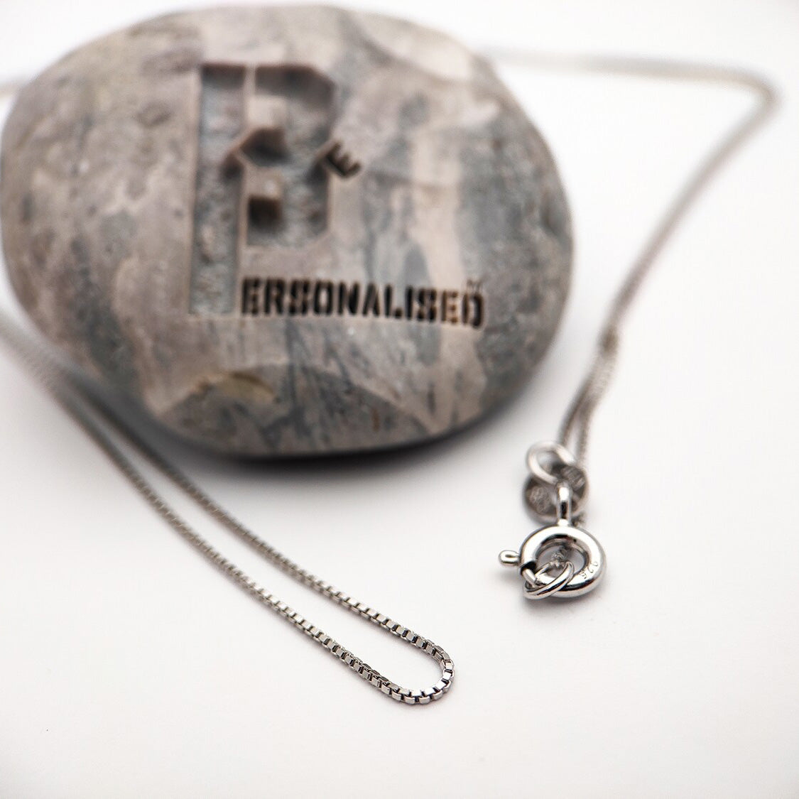 Silver box chain necklace with minimalist clasp for love fingerprint pendant