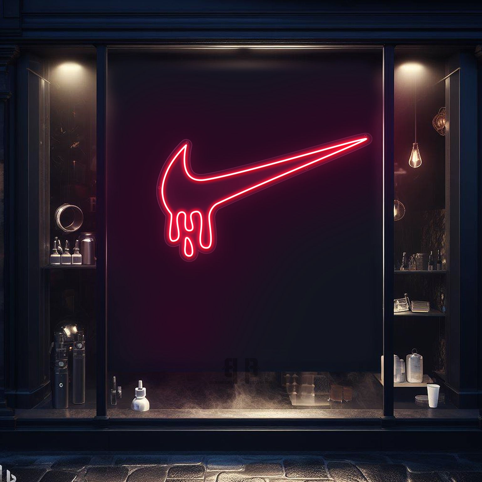 Glowing red Nike Swoosh dripping hand neon sign for Drip Tick Neon