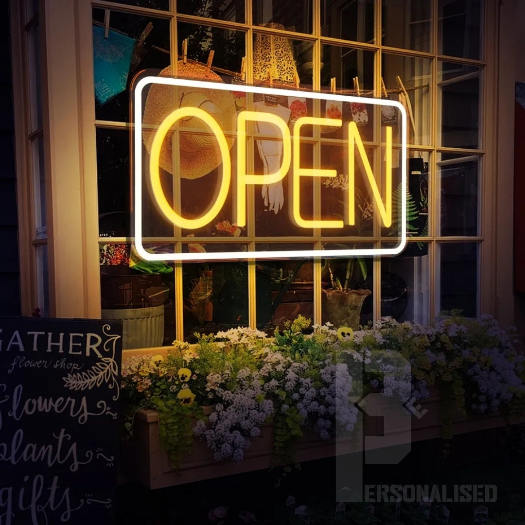 Open Business Rectangle Shop Salon Cafe Led Neon Sign