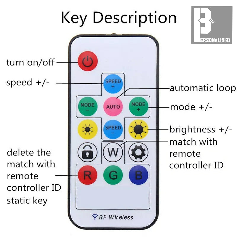 White remote control with colorful buttons for LED sign mirror