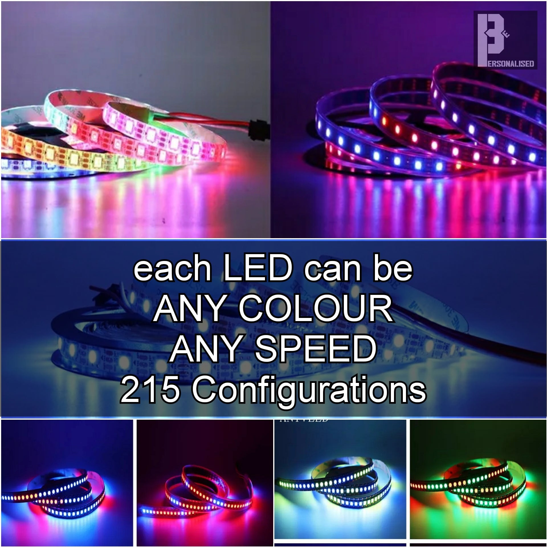 Flexible color-changing LED strip back with black circuit board