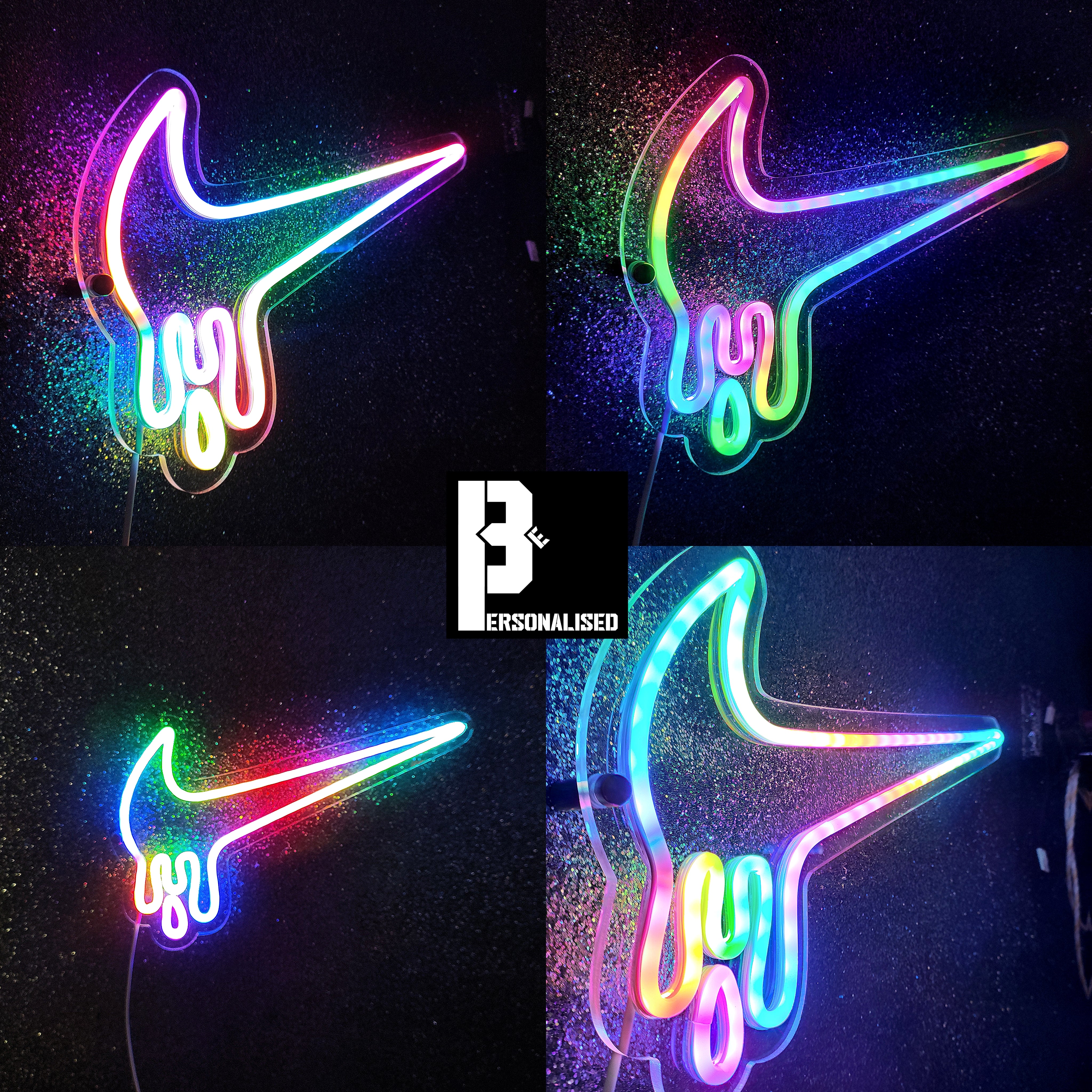 Rainbow Nike swoosh neon sign with dripping paint effect, Drip Tick Neon