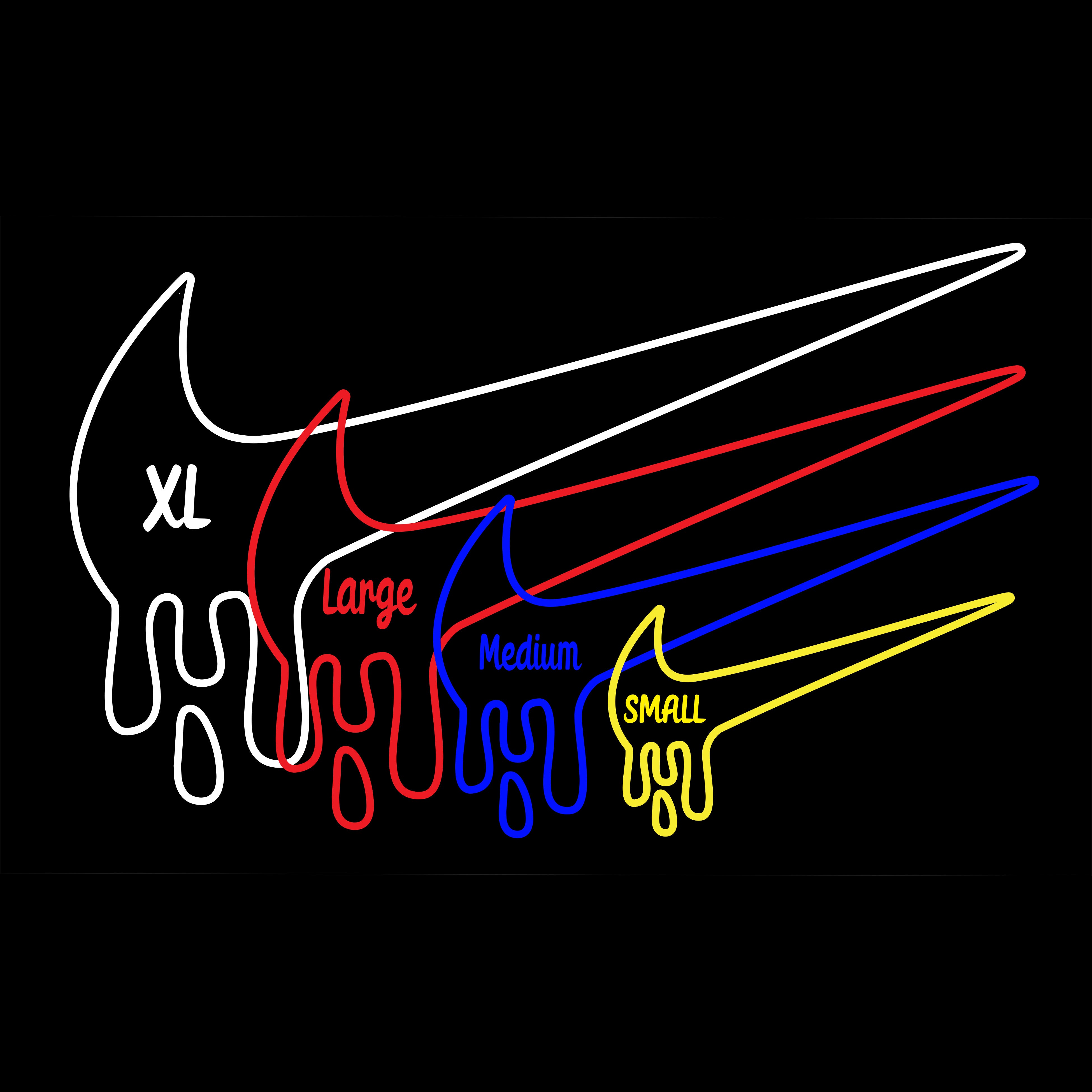 Drip Tick Neon sign with Nike swoosh in white, red, blue, yellow and sizes
