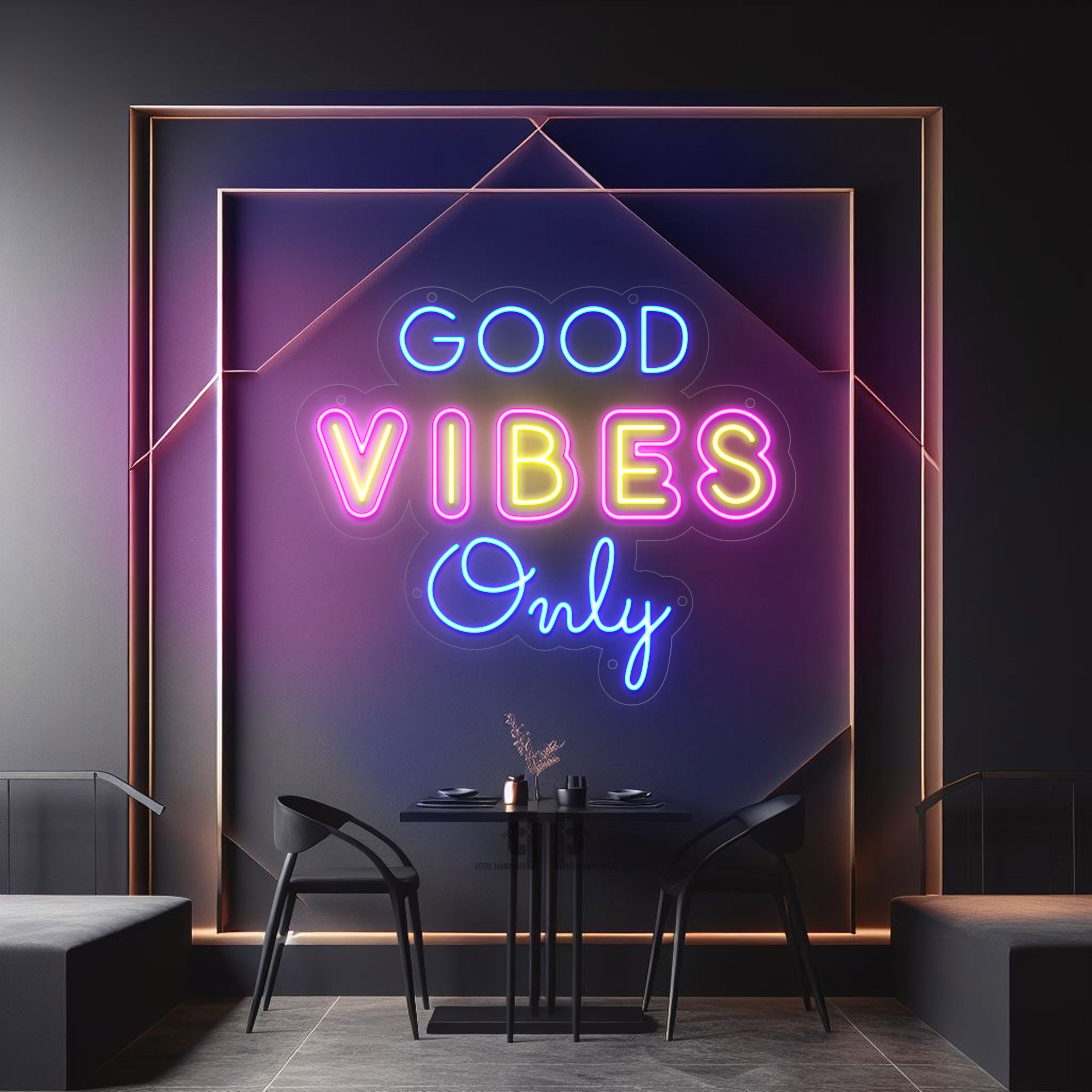 Good Vibes Only neon sign in blue pink yellow for salon shop