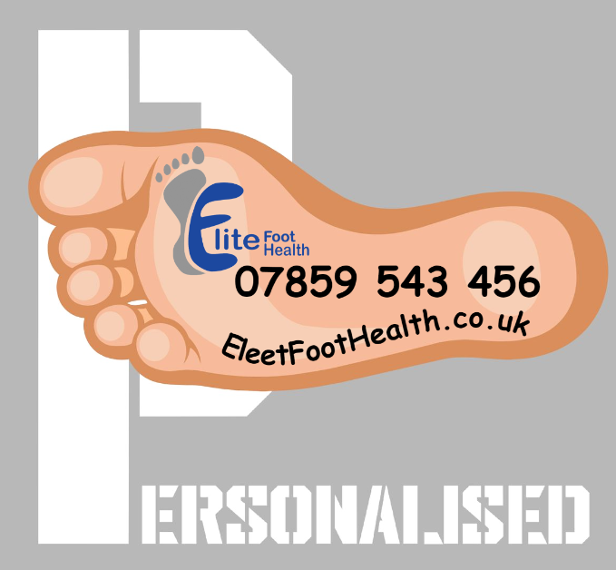 Peach cartoon foot-shaped Foot Keyring business card with blue-grey logo