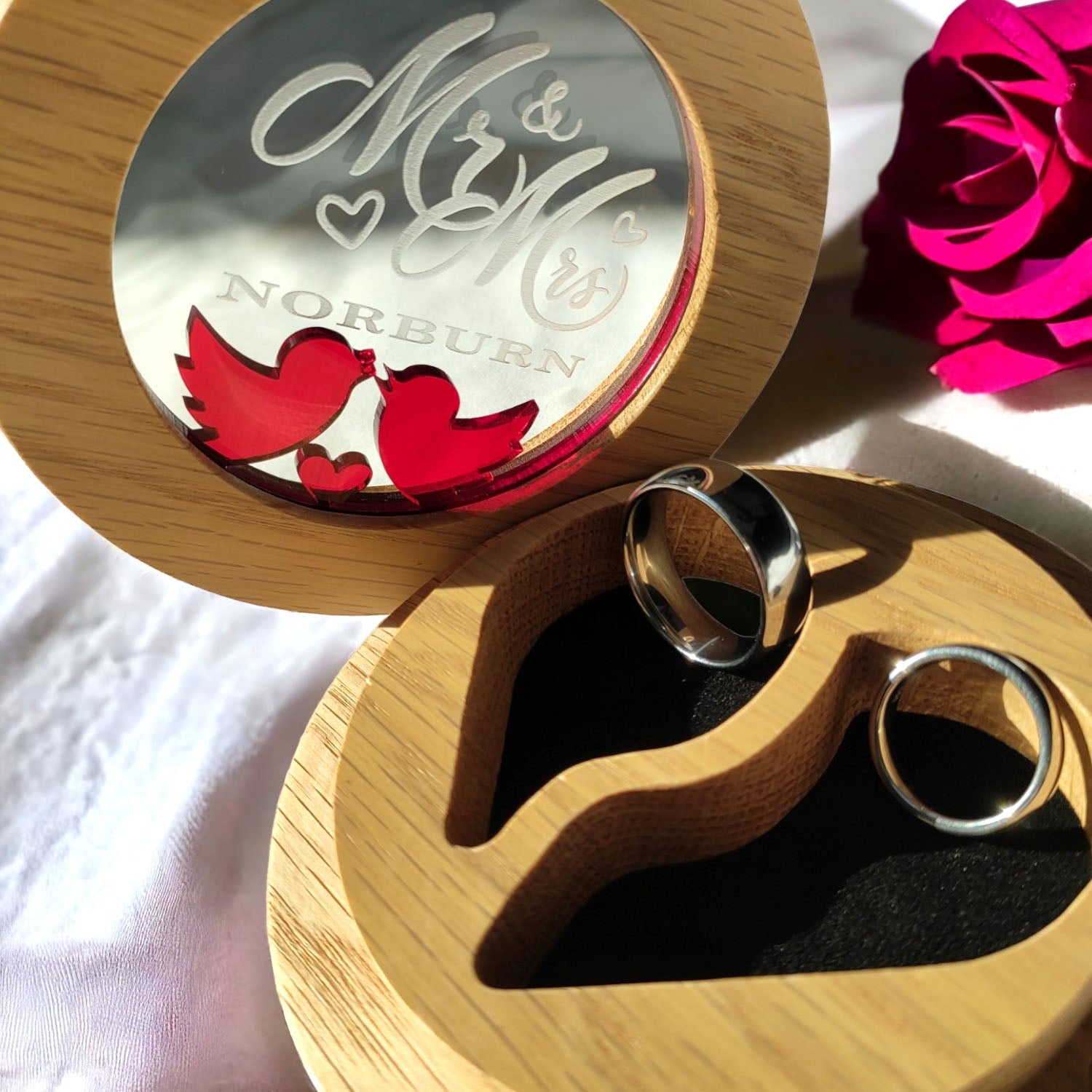 Wedding Ring Box Personalised Dual Compartment: Two Hearts, One Love