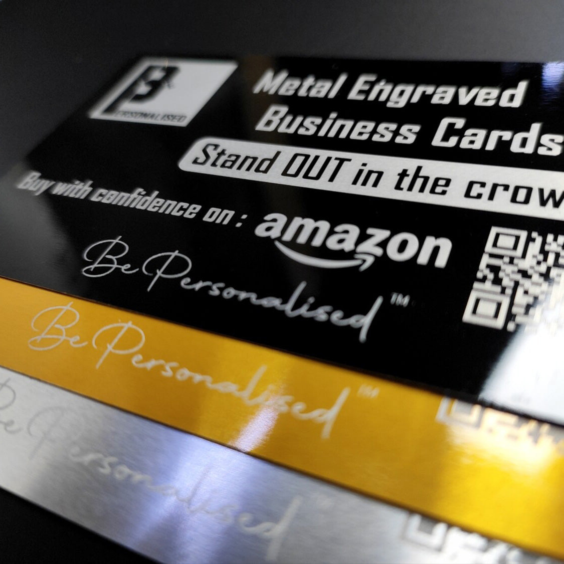 black gold and silver custom business card display view