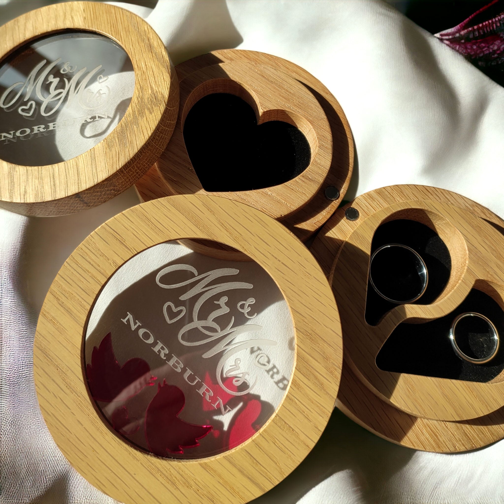 Wedding Ring Box Personalised Dual Compartment: Two Hearts, One Love