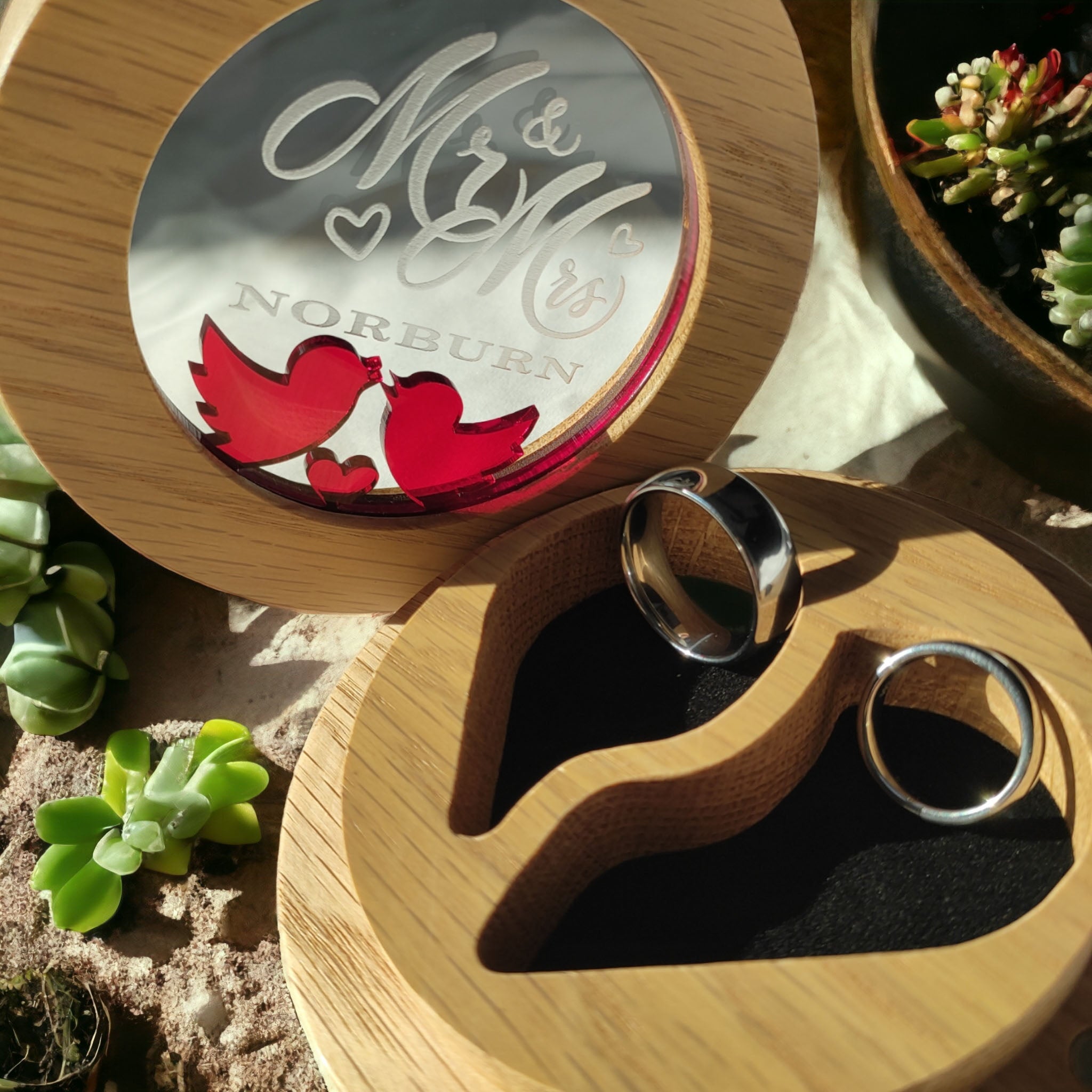 Wedding Ring Box Personalised Dual Compartment: Two Hearts, One Love