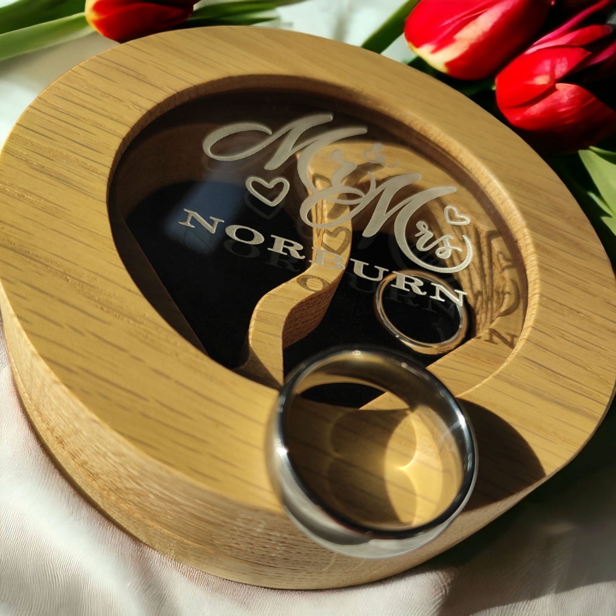 Wedding Ring Box Personalised Dual Compartment: Two Hearts, One Love