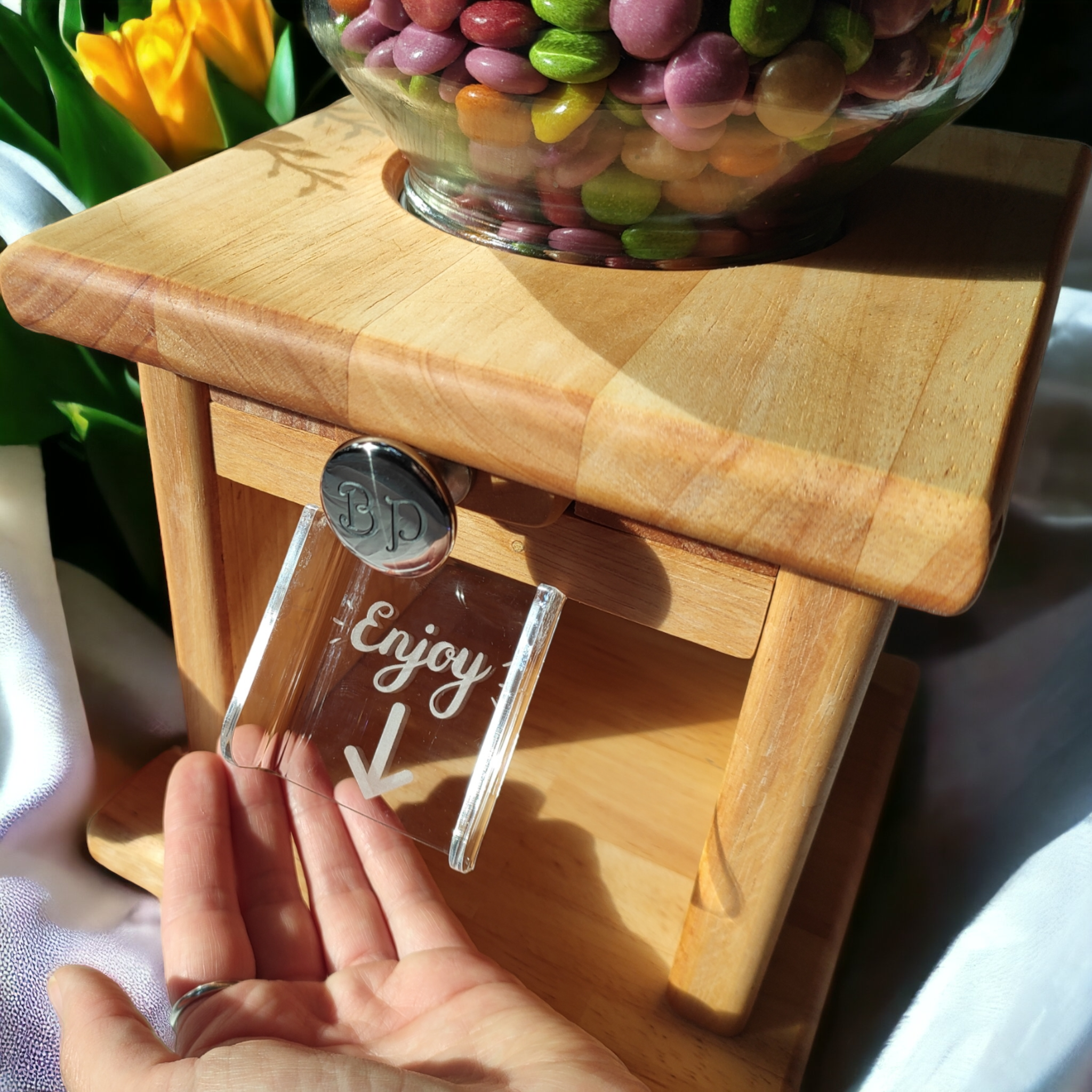 Sweet Dispenser Solid Oak and Glass Candy Machine