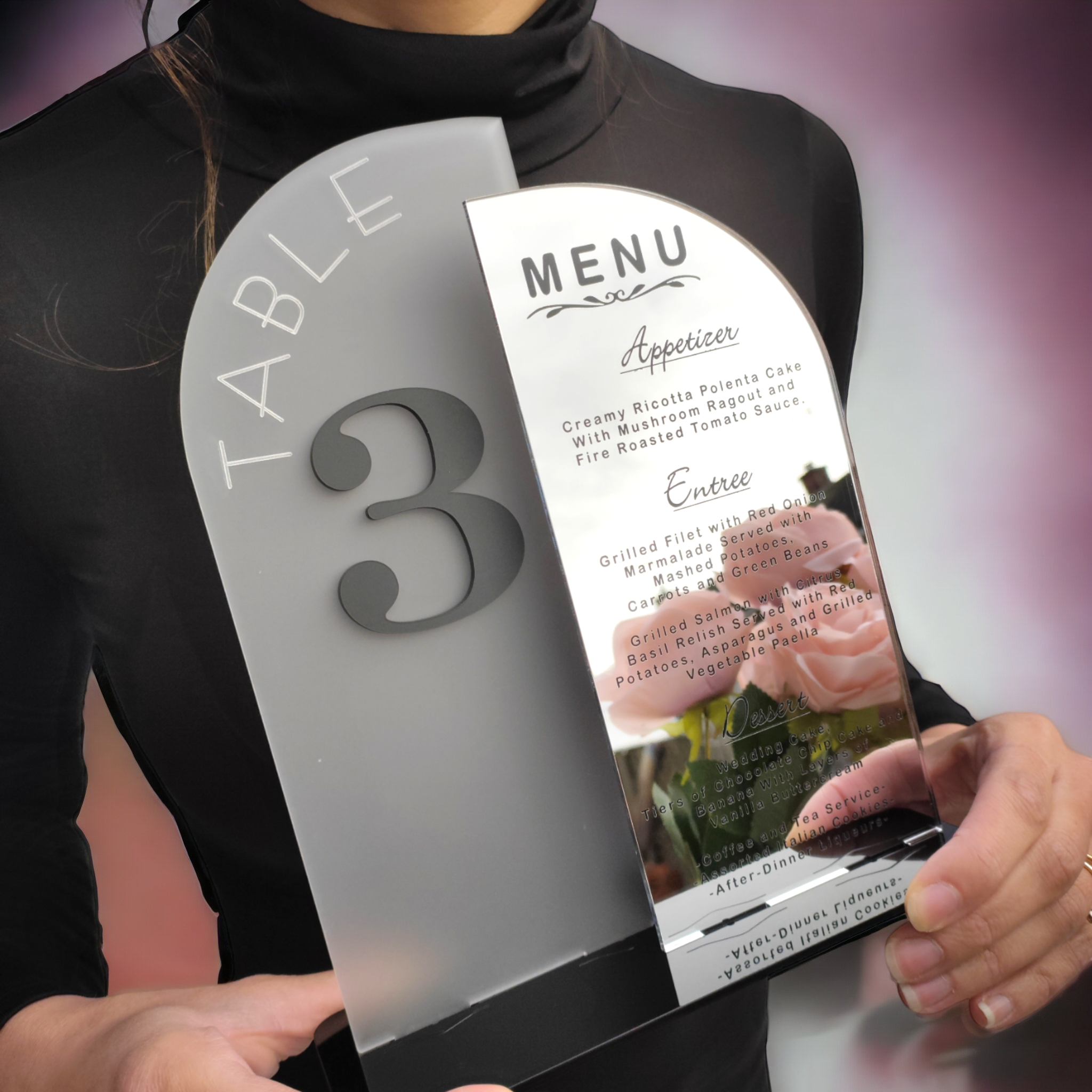 Mirror Table Number, Menu and Order Of The Day Wedding Centrepiece in Medium and Large Sizes