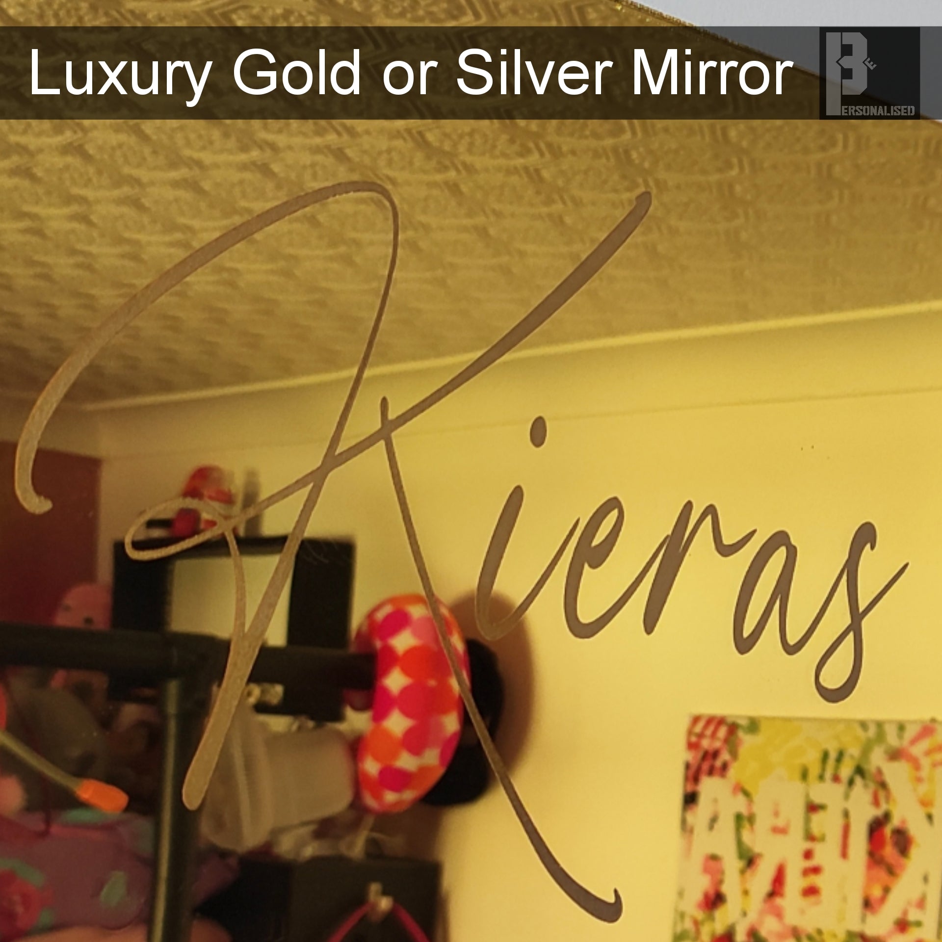 Mirror Name Quote Sign, Light Up, Gold Or Silver Wall Decor Bedroom or Living Room Custom Personalised Text