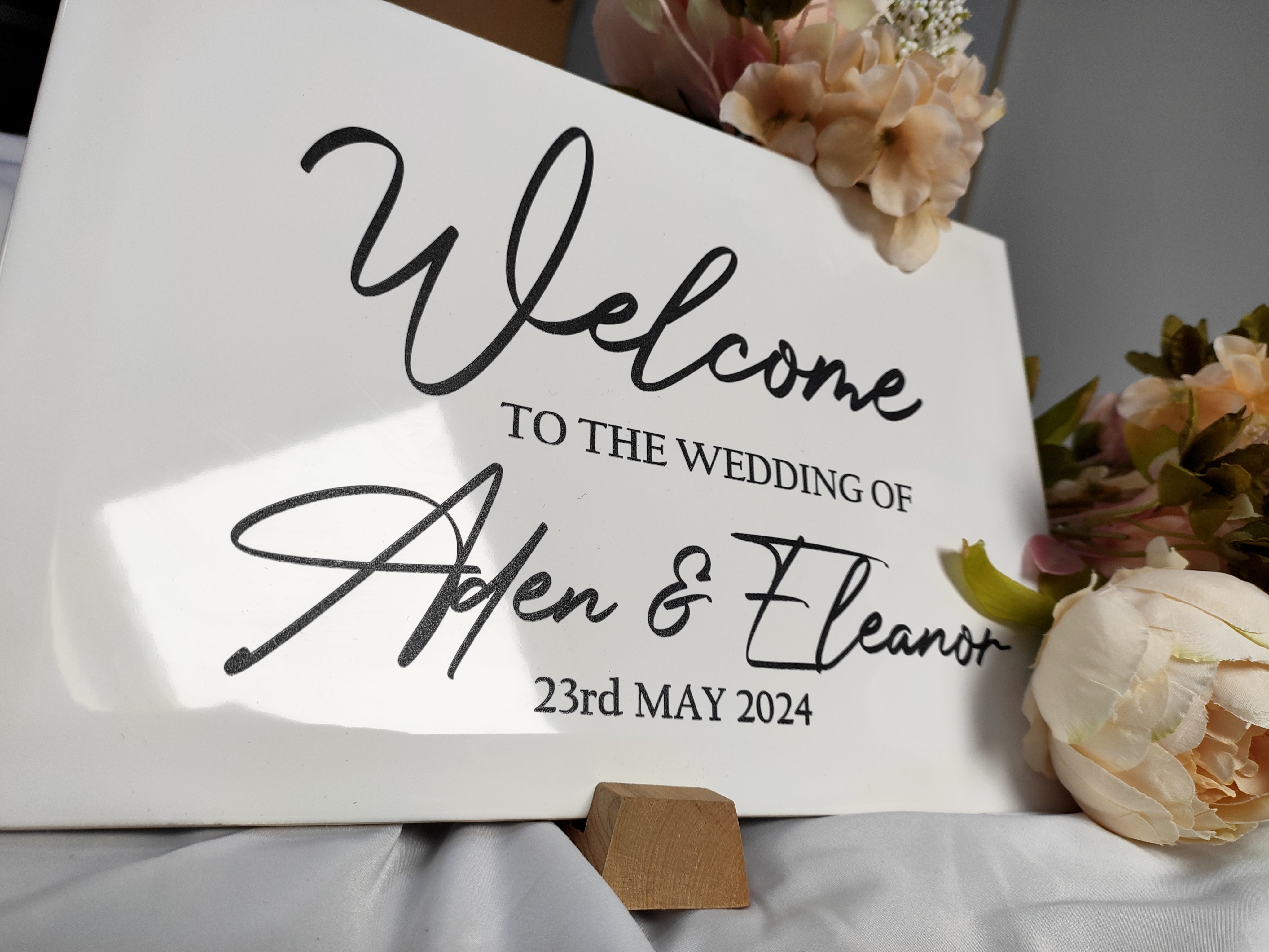 Welcome To Our Wedding Tile, Personalised Engraving - Various Sizes