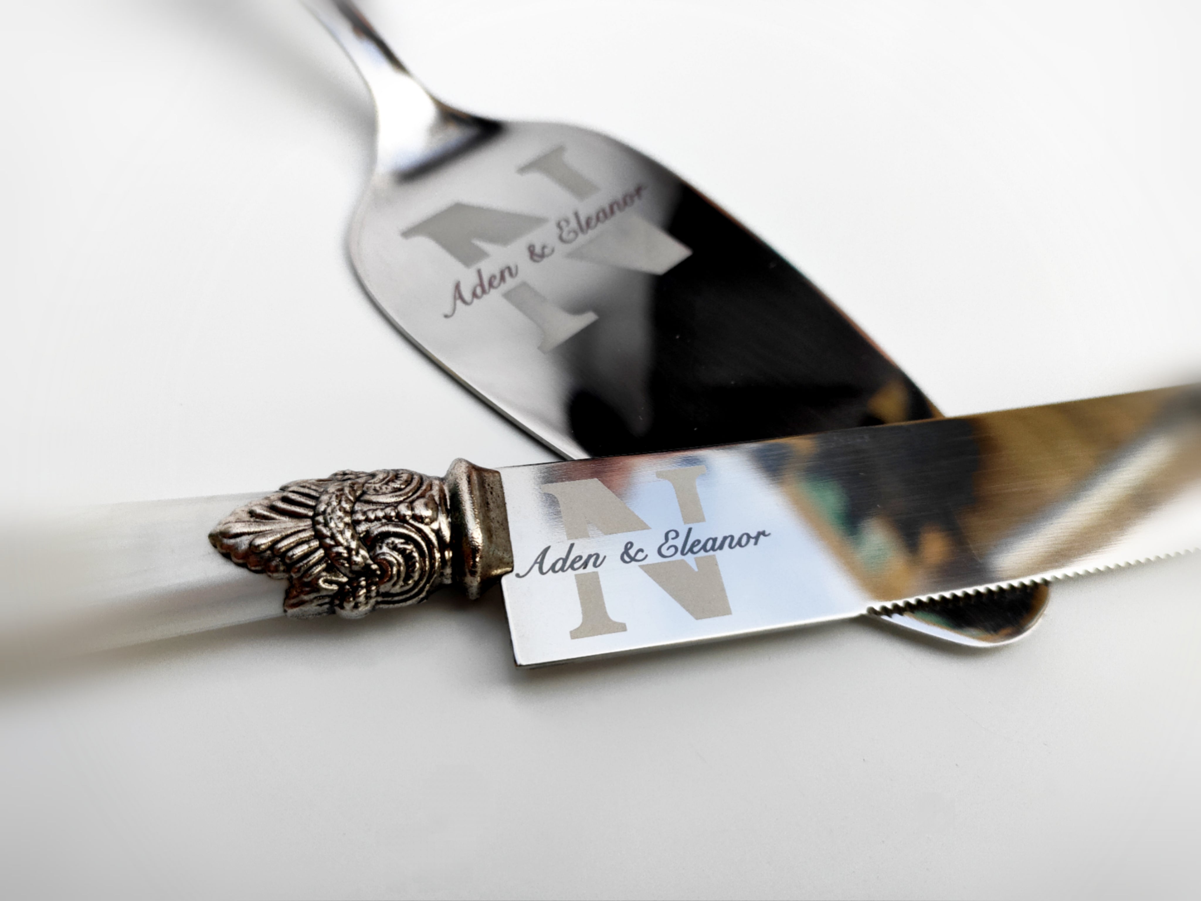 Stainless Steel Cake Knife 2 Piece Serving Set Wedding Engraved