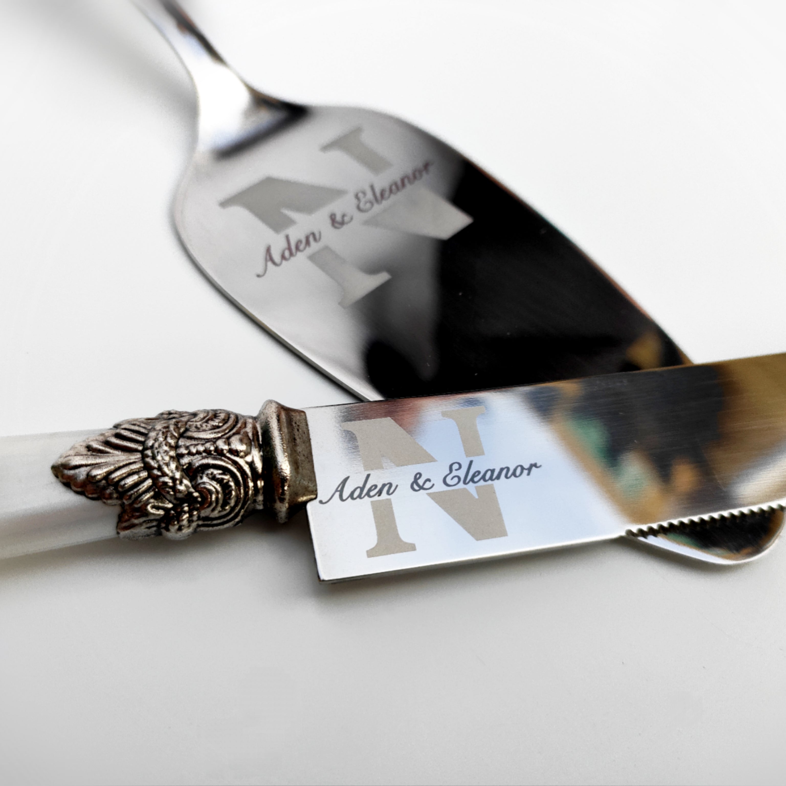 Stainless Steel Cake Knife 2 Piece Serving Set Wedding Engraved