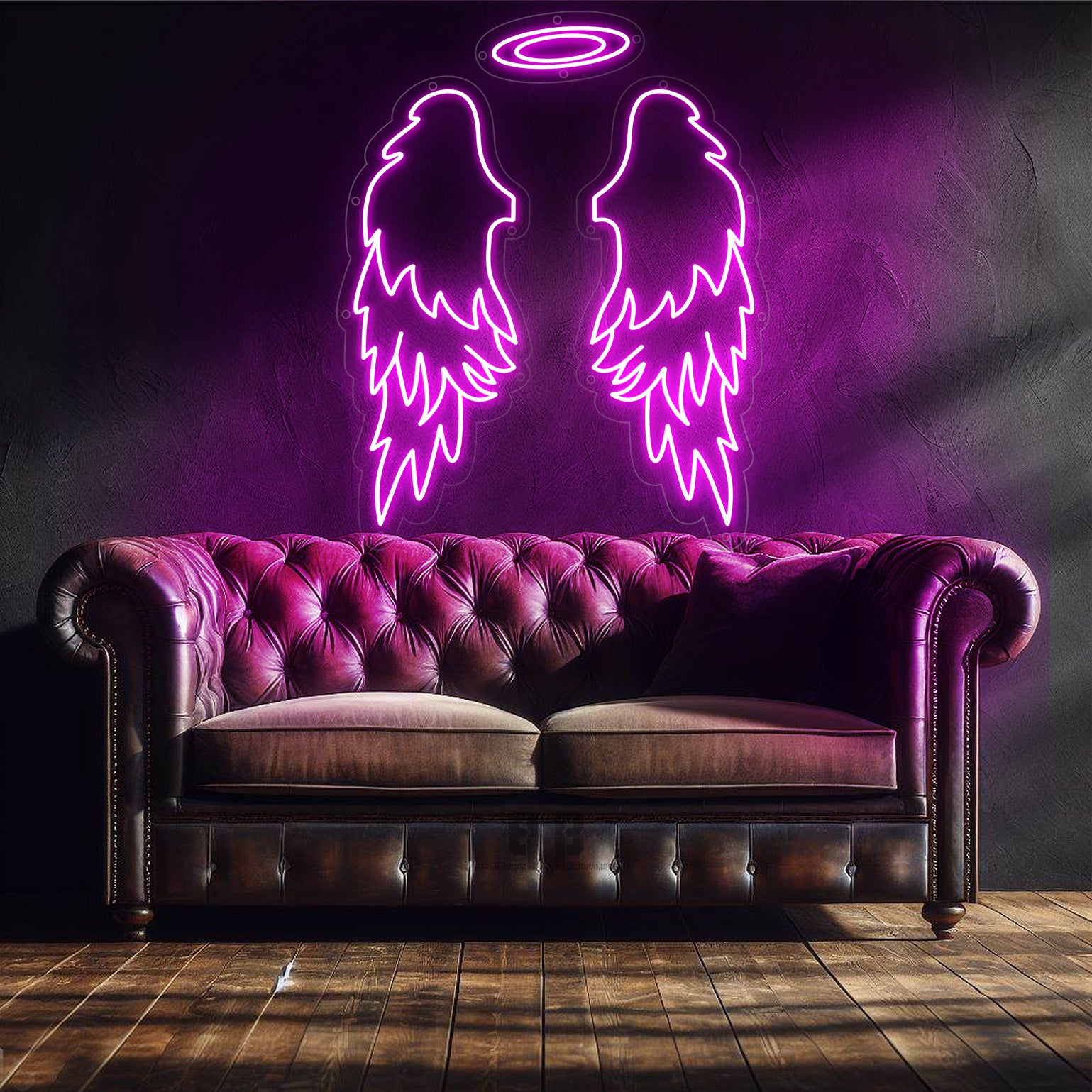 XL Wings and Halo Neon Business Nail Beauty Salon Restaurant Shop Company Sign on Brand