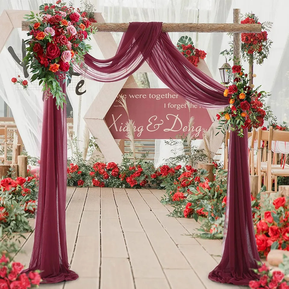 Tulle Wedding Arch, Chair Cover Wedding Table Rustic Decor Fabric in Multiple Colours: Romantic Red